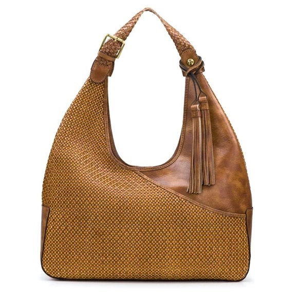 PATRICIA NASH Amaya Hobo Shoulder Bag in Sand Brown Woven Leather NEW